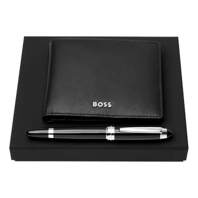 Hugo Boss Gift Set Iconic Rollerball Pen With Wallet - Black
