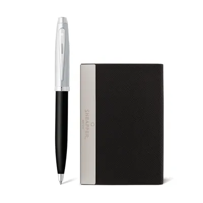 Sheaffer Gift Set 100 Ballpoint Pen with Business Card Holder  Glossy Black with Chrome Trims