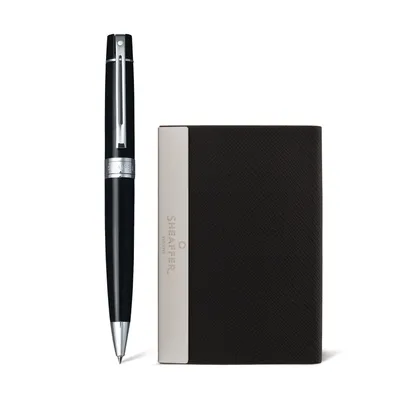 Sheaffer Gift Set 300 Ballpoint Pen with Business Card Holder  Glossy Black with Chrome Trims