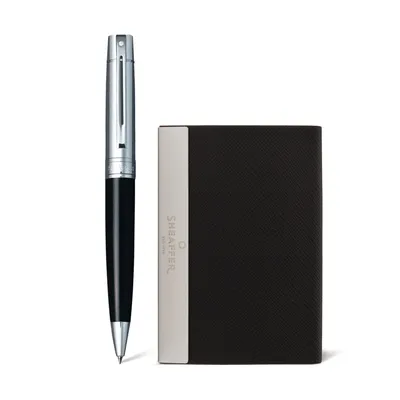Sheaffer Gift Set 300 Ballpoint Pen with Business Card Holder  Glossy Black with Chrome Trims