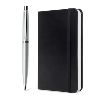 Sheaffer Gift Set VFM Ballpoint Pen with Small Notebook Strobe Silver with Chrome Trims