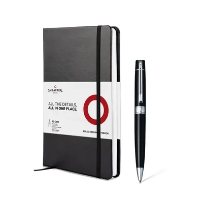 Sheaffer Gift Set 300 9312 Ballpoint Pen with Medium Notebook Glossy Black with Chrome Trims