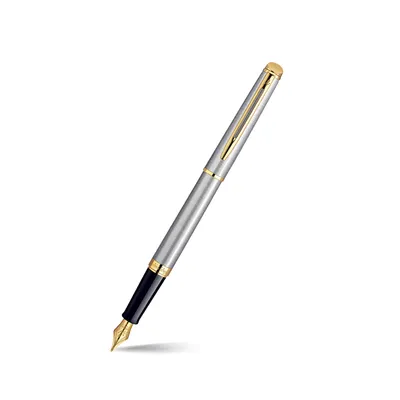 Waterman Hemisphere Stainless Steel Gold Trim Fountain Pen - Medium