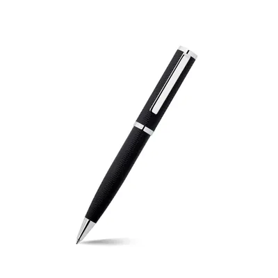 Hugo Boss Formation Herringbone Ballpoint Pen with Chrome Trims - Black