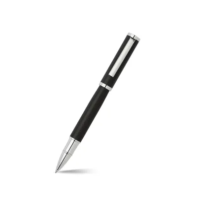 Hugo Boss Formation Herringbone Rollerball Pen with Chrome Trims - Black