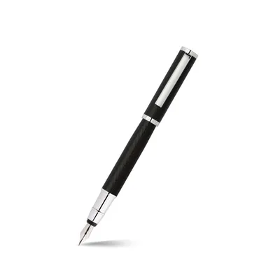 Hugo Boss Formation Herringbone Fountain Pen with Chrome Trims Medium- Black