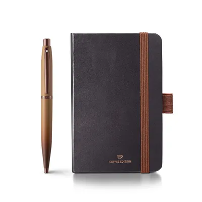 Sheaffer VFM Gift Set 9428 Coffee Edition Ballpoint Pen with Regal Brown PVD Trims and Small Notebook - Matt Brown