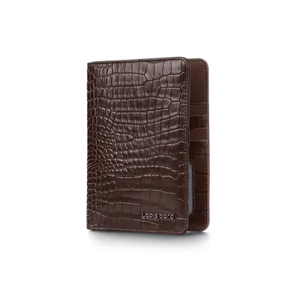 Lapis Bard Mandeville Croc-Textured Passport Wallet - Dark Brown