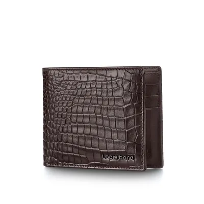 Lapis Bard Mandeville Croc-Textured Wallet with Extra Credit Card Holder - Dark Brown