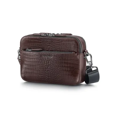 Lapis Bard Mandeville Croc-Textured Crossbody Bag - Dark Brown