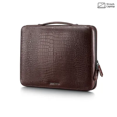 Lapis Bard Mandeville 13-Inch Croc-Textured Laptop Sleeve - Dark Brown