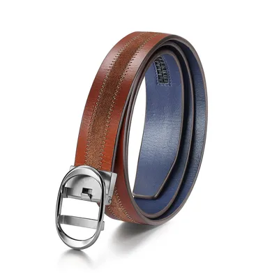 Lapis Bard Nova Belt Chrome 35 MM Buckle Dual-Toned Leather - Brown & Navy Blue