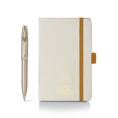 Sheaffer 100 Emily in Paris 9377 Champagne Gold Ballpoint Pen with Champagne Gold Trim and Hardbound Small Notebook Gift Set