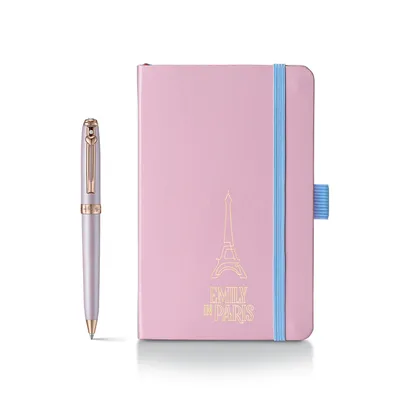 Sheaffer Emily in Paris Prelude Mini 9810 Pastel Pink Ballpoint Pen with Swarovski Crystal and Small Hardbound Notebook Gift Set