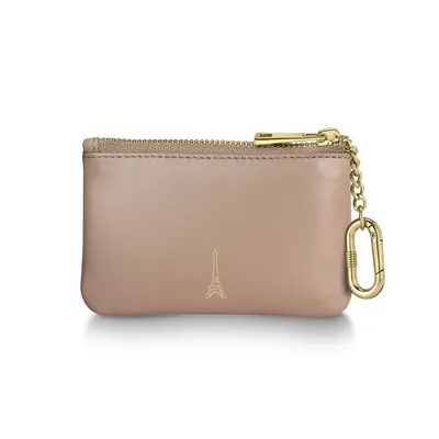 Sheaffer Emily in Paris Full-Grain Leather Zipped Key Fob Pouch with Bow-Shaped Emblem - Taupe