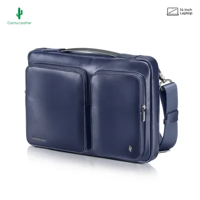 Lapis Bard Crossover Desert Bloom Cactus Leather 14-inch Laptop Bag with Shoulder Strap - Blue