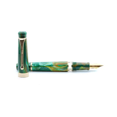 Kanwrite Heritage Marble Green Swirl Fountain Pen With Gold Trims - Medium