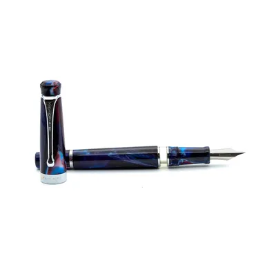 Kanwrite Heritage Marble Blue Black Fountain Pen With Gold Trims - Fine