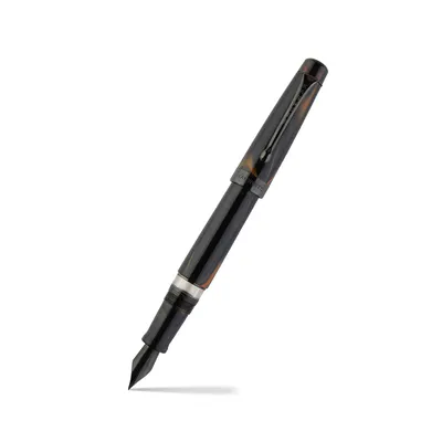 Kanwrite Heritage Ebony Black Orange Swirl Fountain Pen With Black Trims - Fine