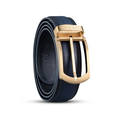 Lapis Bard Ducorium Southwark Belt 35mm Gold plated Buckle with Two tone Leather Strap - Blue