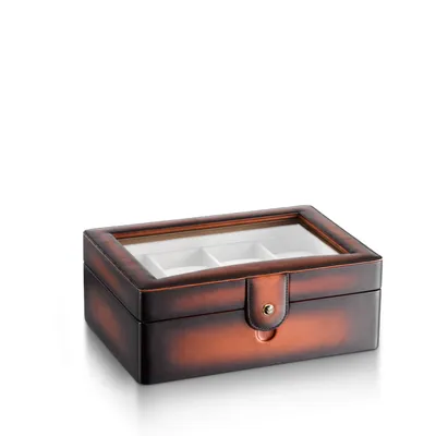 Lapis Bard Conrad Dual-Tone Watch Case with Plexiglass Top (8 Watch Capacity) - Cognac