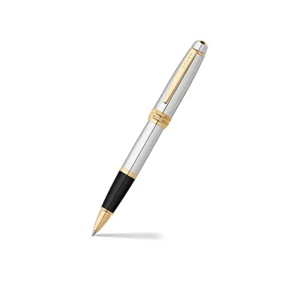 Cross AT0455-6 Bailey Rollerball Pen Chrome with Gold Trims