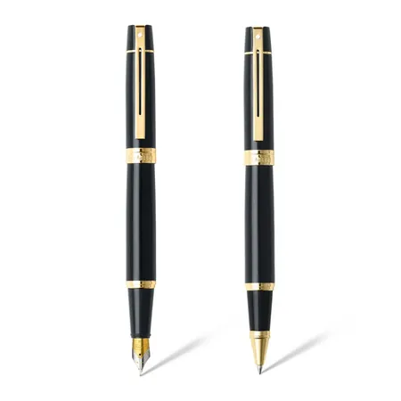 Sheaffer Gift Set 300 9325 Fountain Pen (M) and Rollerball Pen Glossy Black and Gold Trims - Set of 2 Pens