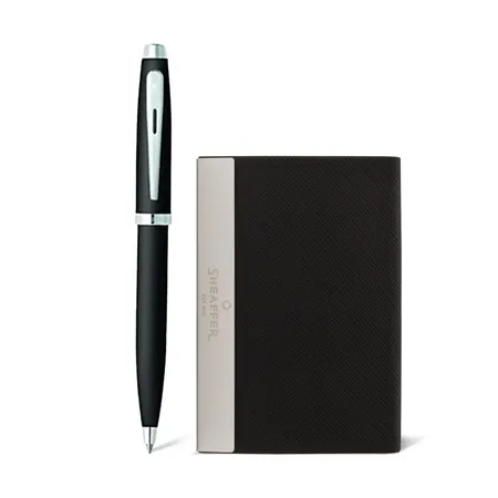 Sheaffer Gift Set 100 Ballpoint Pen with Business Card Holder  Matte Black with Chrome Trims