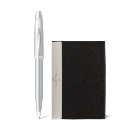 Sheaffer Gift Set 100 Ballpoint Pen with Business Card Holder  Brushed Chrome with Chrome Trims