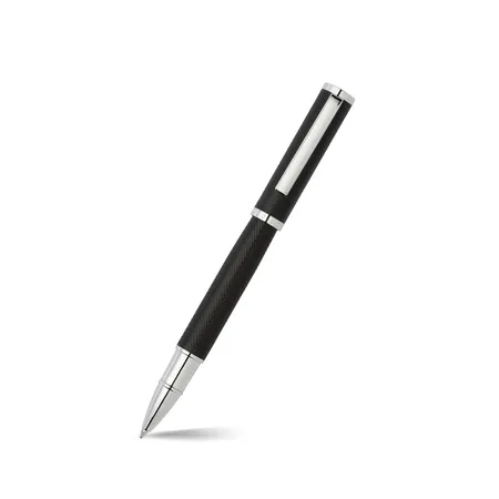 Hugo Boss Formation Herringbone Rollerball Pen with Chrome Trims - Black