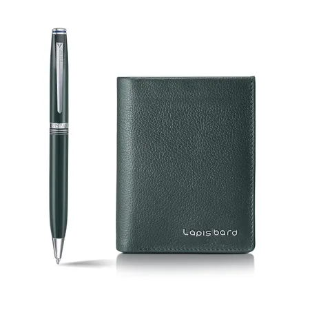 Lapis Bard Contemporary Verdant Ballpoint Pen with Verdant Dual Compartment Wallet Gift Set