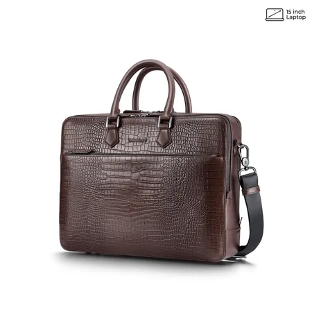 Lapis Bard Mandeville 15-inch Croc-Textured Double Compartment Laptop Bag - Dark Brown
