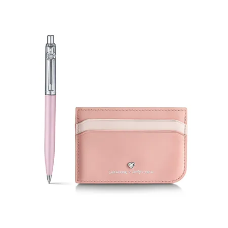 Sheaffer Emily in Paris Sentinel 321 Pink Matte Finish Ballpoint Pen with Chrome Trims and Full-Grain Leather Credit Card Holder Gift Set