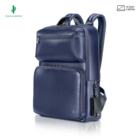 Lapis Bard Crossover Desert Bloom Cactus Leather 16-inch Backpack - Blue