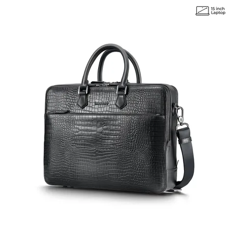 Lapis Bard Mandeville Noir 15-inch Croc-Textured Double Compartment Laptop Bag-Black