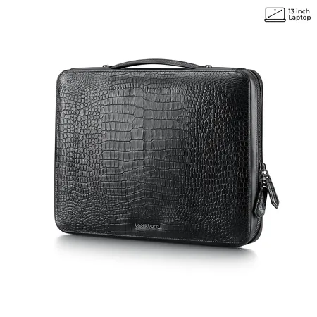 Lapis Bard Mandeville Noir 13-inch Croc-Textured Laptop Sleeve-Black