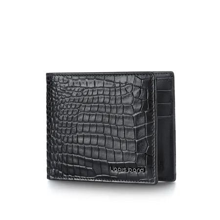 Lapis Bard Mandeville Noir Croc-Textured Wallet with Extra Credit Card Holder-Black
