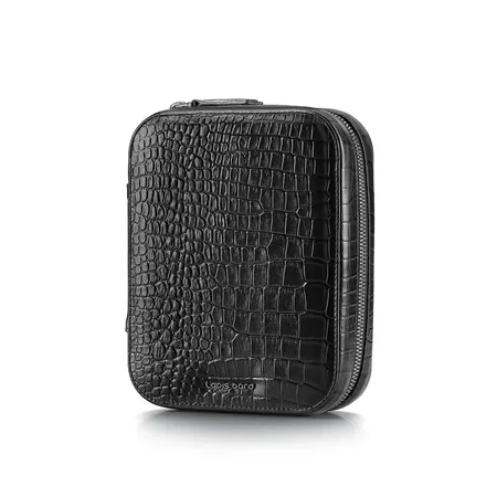 Lapis Bard Mandeville Noir Croc-Textured Watch Case with 4 Slots-Black