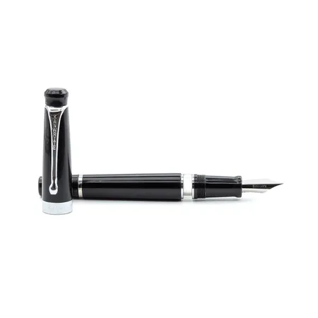 Kanwrite Heritage Solid Black Fountain Pen With Chrome Trims - Broad