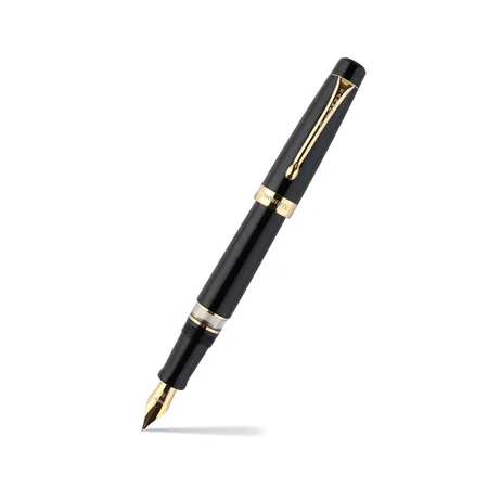 Kanwrite Heritage Solid Black Fountain Pen With Gold Trims - Broad