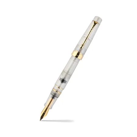 Kanwrite Heritage Marble White Fountain Pen With Gold Trims - Broad