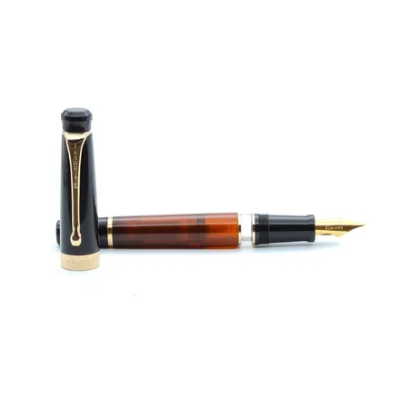 Kanwrite Heritage Dual Tone Amber Black Fountain Pen With Gold Trims - Broad