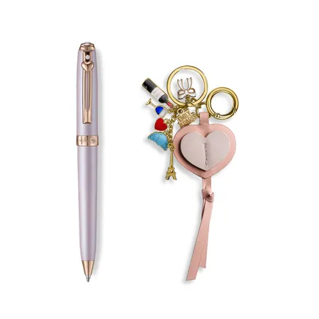 Sheaffer Gift Set Emily in Paris Prelude Mini E9810 Pastel Pink Ballpoint Pen with Leather Bag Charm Keychain