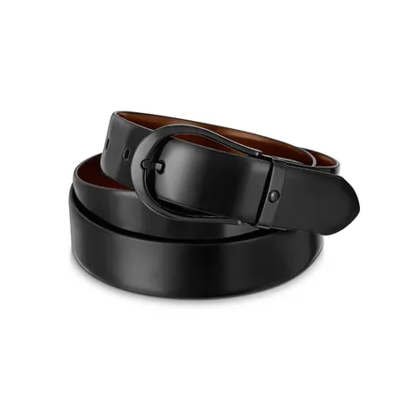 Lapis Bard Sullivan Belt Shiny Black 30mm Buckle with Leather reversible Strap - Black & Brown