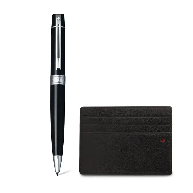 Sheaffer Gift Set 300 Ballpoint Pen with Credit Card Holder  Glossy Black with Chrome Trims