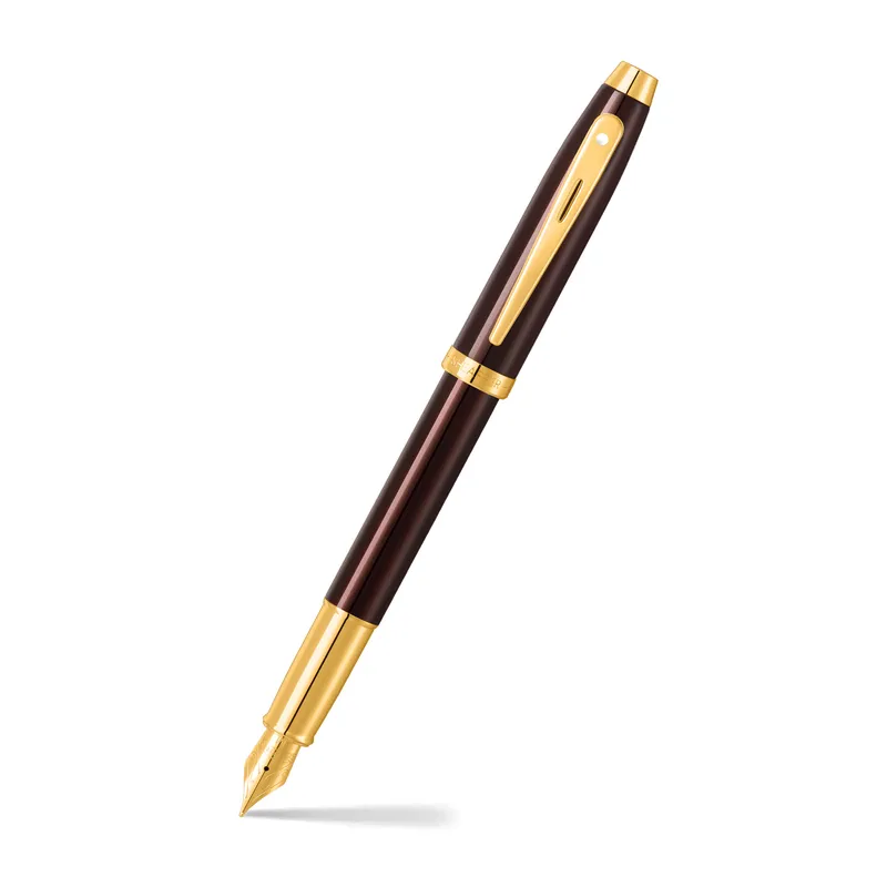 Sheaffer 100 9370 Glossy Coffee Brown Fountain Pen With PVD Gold-Tone Trim - Medium