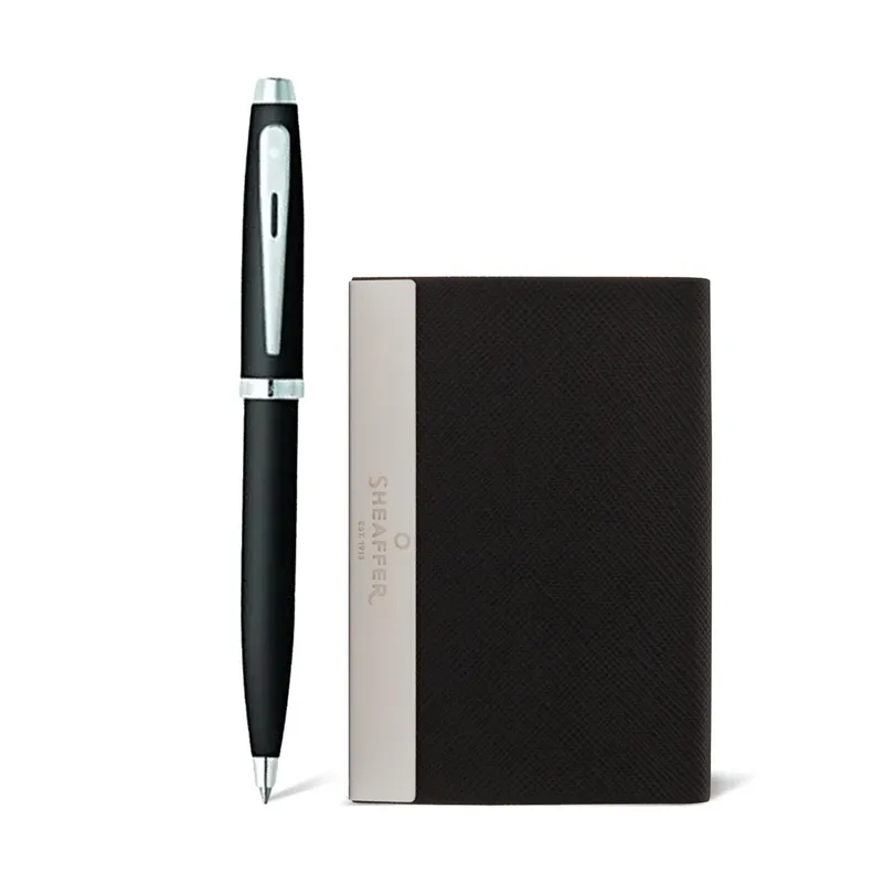 Sheaffer Gift Set 100 Ballpoint Pen with Business Card Holder  Matte Black with Chrome Trims