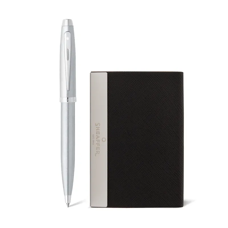 Sheaffer Gift Set 100 Ballpoint Pen with Business Card Holder  Brushed Chrome with Chrome Trims