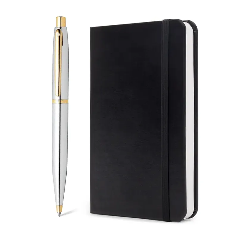 Sheaffer Gift Set VFM Ballpoint Pen with Small Notebook  Polished Chrome with Gold Trims