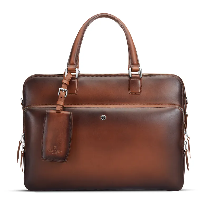 Lapis Bard Ducorium Leather Dorchester 14-inch Chrome Trims Laptop Business Bag - Cognac